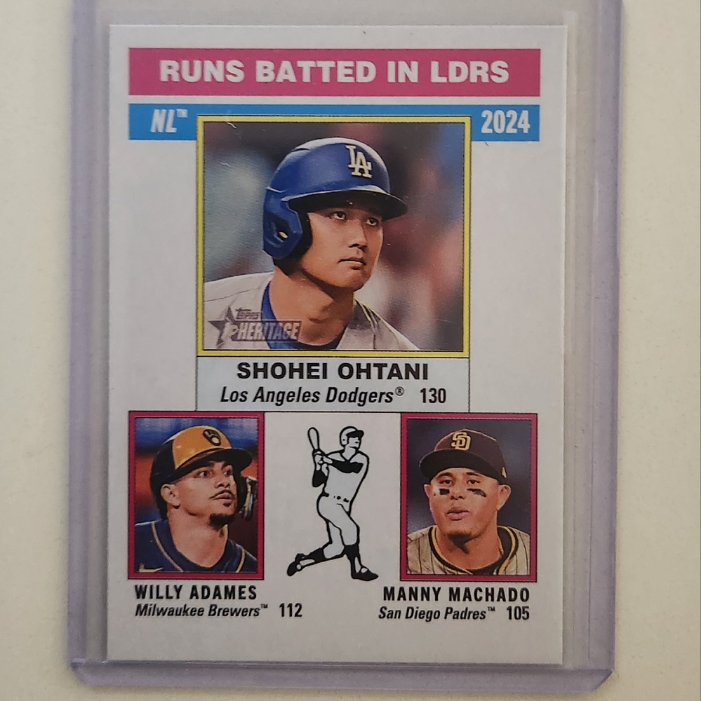 Shohei Ohtani National League 2024 Topps Heritage Runs Batted In Leaders Card
